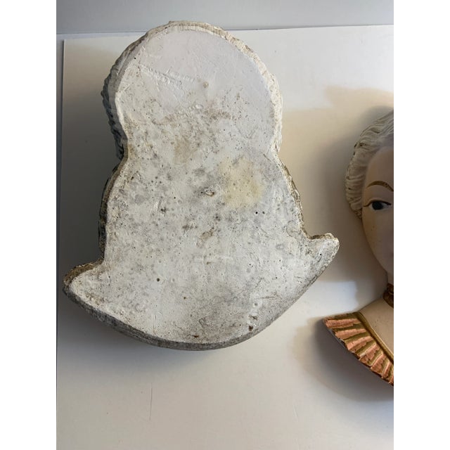 Pink 1940 Painted Chalk Ware Women Heads Bas Relief - a Pair For Sale - Image 8 of 9