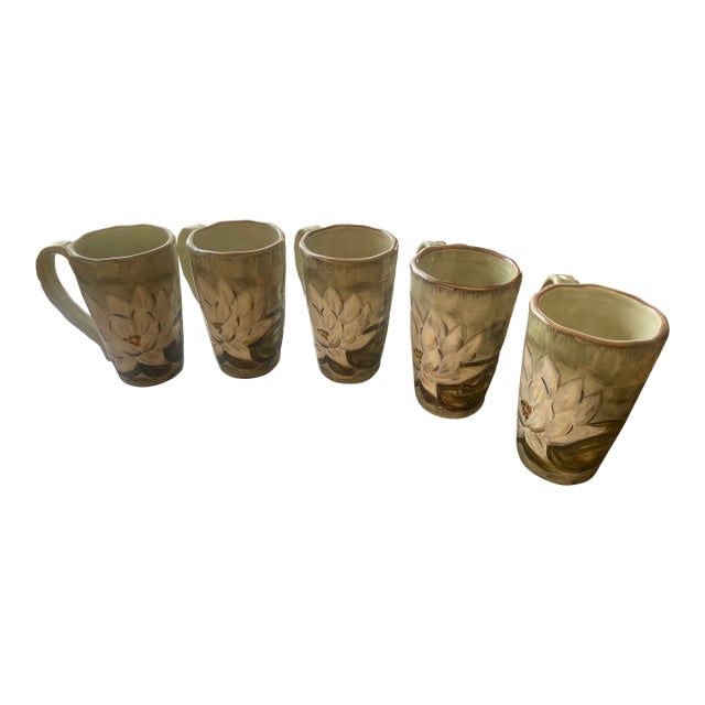 1980s Glazed Ceramic 'Waterloo' Mugs - Set of 5 For Sale
