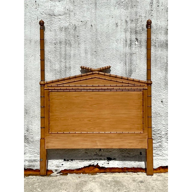 Transform your bedroom into a sanctuary of refined elegance with this exquisite Vintage Regency Carved Bamboo Queen...