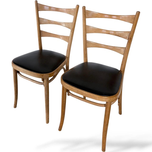 Wood Dining Chairs in Bentwood with Black Vinyl Seats, Set of 2 For Sale - Image 7 of 9