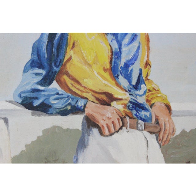 1930s Jockey in Yellow & Blue Silks Oil on Board by Ethel Welch For Sale - Image 4 of 5