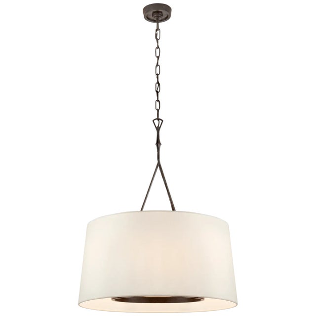 Transitional Visual Comfort Signature Dauphine Large Hanging Shade in Aged Iron with Linen Shade For Sale - Image 3 of 4