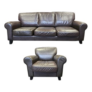 Leather Living Room Set, 1990s, Set of 2 For Sale