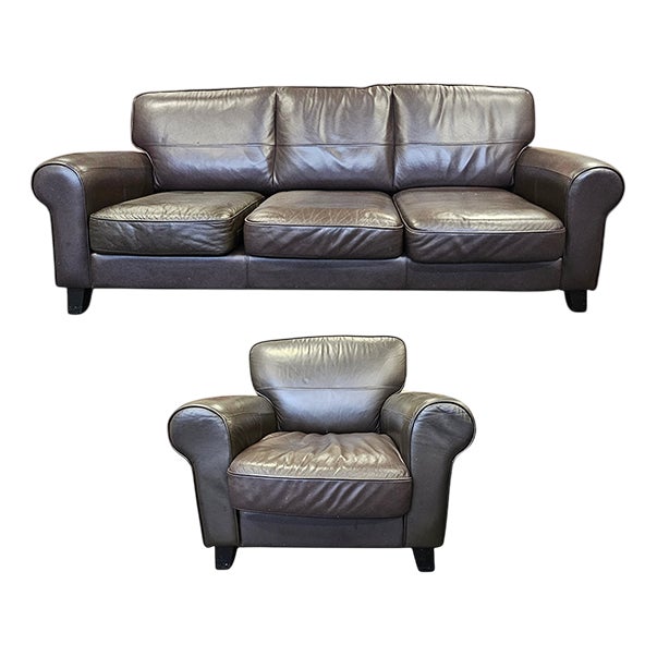 Leather Living Room Set, 1990s, Set of 2 For Sale