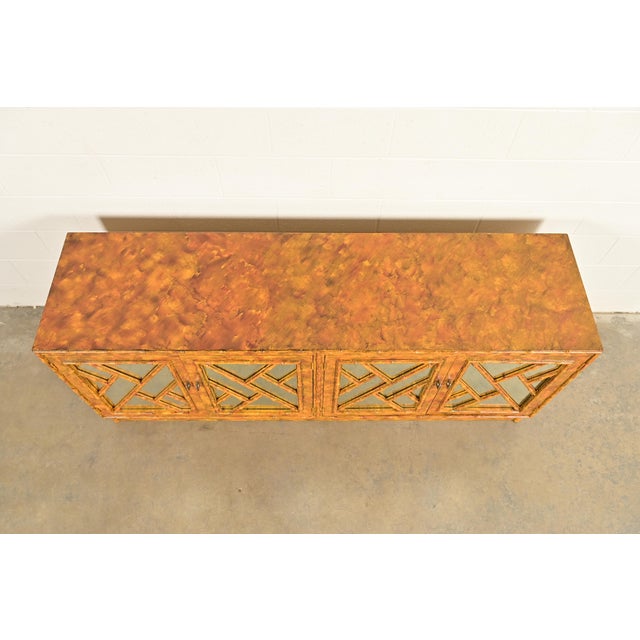 Henredon Style Mid-Century Hollywood Regency Faux Bamboo Mirrored Front Sideboard Credenza, Circa 1970s For Sale - Image 9 of 12