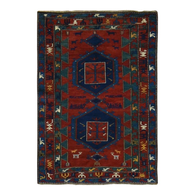 1920 Red Antique Caucasian Armenian Pure Wool Hand Knotted Clean Signed and Dated Rug For Sale