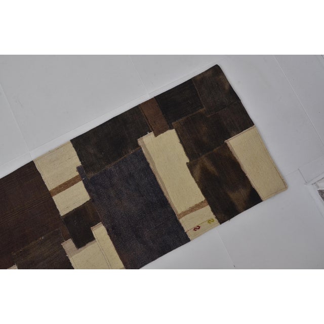 Mid 20th Century Brown & White Nomadic Kilim Runner For Sale - Image 4 of 9