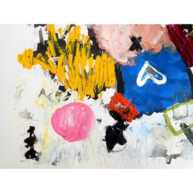 Paper 25.5" X 19.6" Contemporary Abstract Figurative Oil Painting, Unframed For Sale - Image 7 of 10