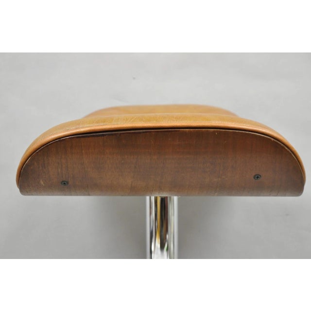 Vintage Selig Mid Century Modern Eames Style Chrome Walnut Footstool Ottoman For Sale - Image 11 of 15