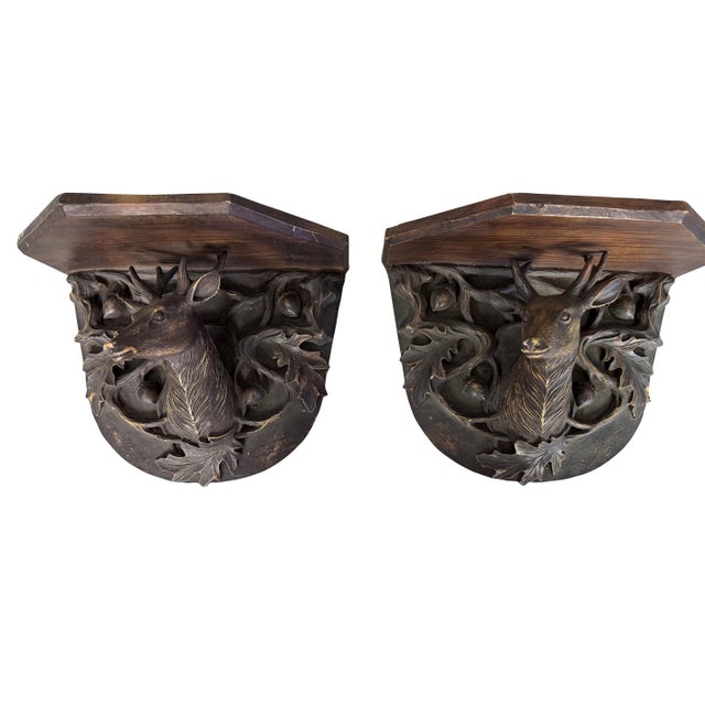 Mid 20th Century Black Forest Style Wall Shelves Featuring Stag Heads and Acorns - A Pair For Sale - Image 16 of 18