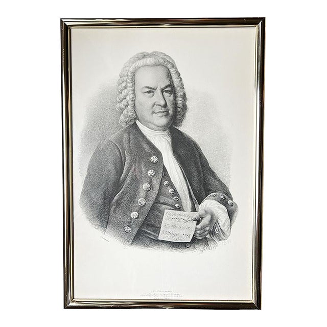Large Framed Baroque Lithograph of German Composer Johann Sebastian Bach For Sale