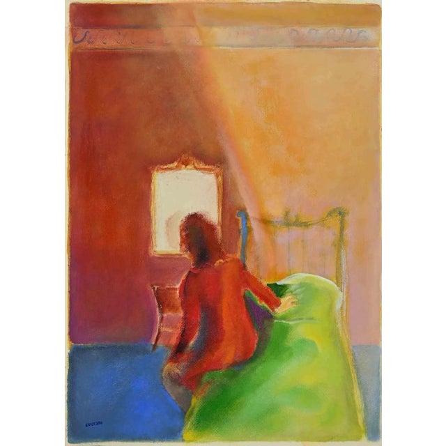 Contemporary Roberto Cuccaro, Woman on the Bed's Edge, Original Gouache on Paper, 2000s For Sale - Image 3 of 3