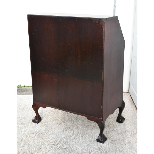 Antique Carved & Inlaid Mahogany French Style Ladies Slant Front Desk For Sale - Image 12 of 12
