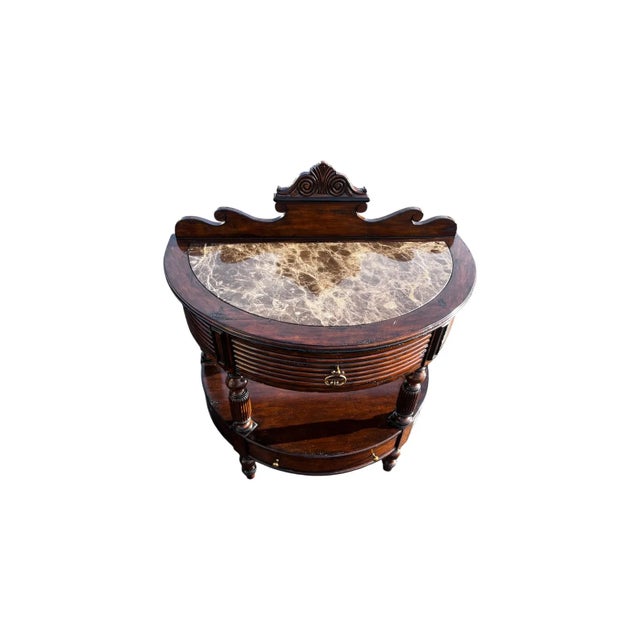 Late 20th Century Pair of Marge Carson Demilune Side Tables / Nightstands Marble Top For Sale - Image 10 of 14
