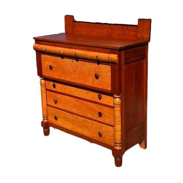 Antique Federal Era Tiger Maple & Cherry Southern Gentleman's Chest of Drawers For Sale - Image 4 of 12