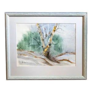 1990s Woodland, Signed Watercolor Painting, Framed