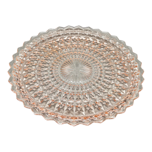 Vintage Pink Jeannette Glass “Holiday Buttons and Bows” Depression Glass Cake Plate