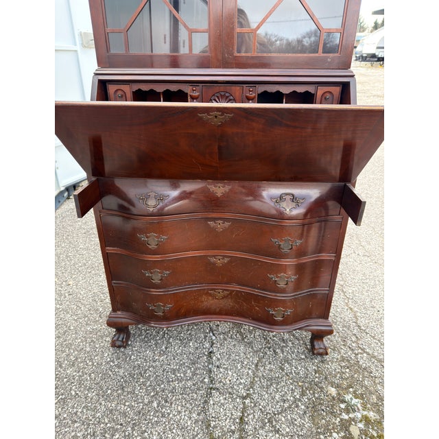 Vintage Mahogany Secretary Desk Bookcase – One-Piece, Curved Front, Fitted Interior For Sale - Image 4 of 6