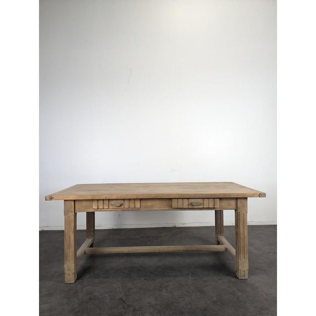 Art Deco Farmhouse Table in Stripped Oak with Two Drawers and Fluted Legs, 1920s, in Very Good conditions. Designed 1920...