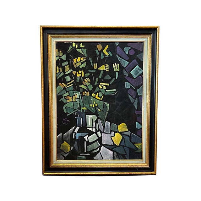 1957 French MidCentury Modern Still Life Painting, Signed and Framed