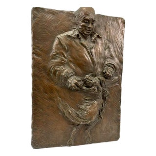 German Expressionist Bronze Relief Plaque Mans Best Friend, a Man and His Dog, 1985 For Sale