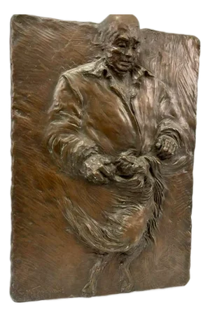 German Expressionist Bronze Relief Plaque Mans Best Friend, a Man and His Dog, 1985
