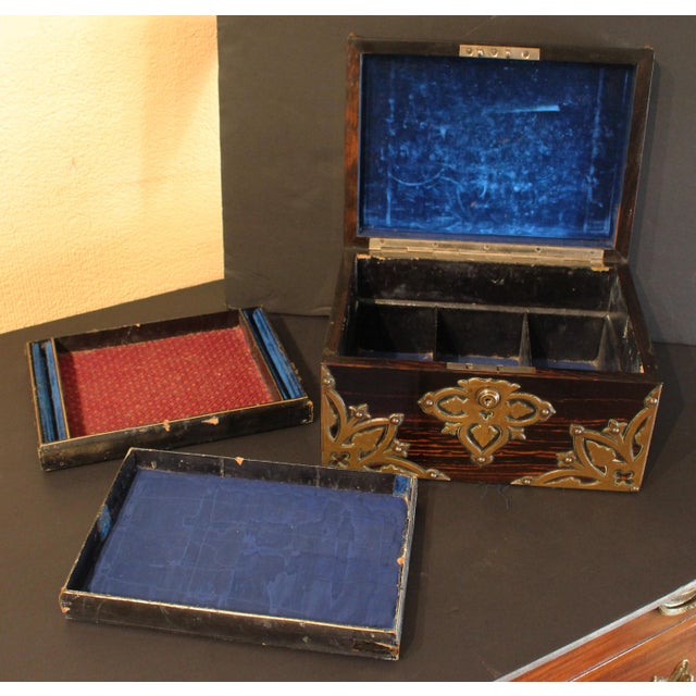 Brown C. 1880 English Coromandel Brass Mounted Jewelry Box For Sale - Image 8 of 9