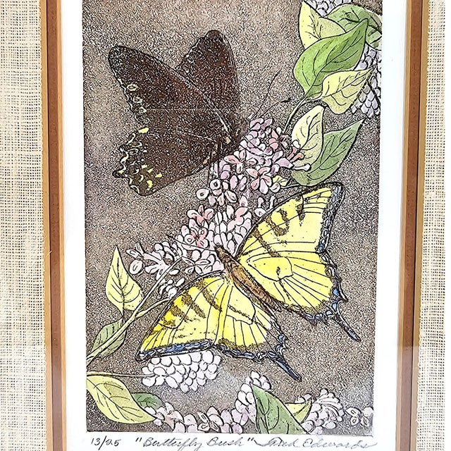 Victorian Fred Edwards “Butterfly Bush” Hand-Colored Etching and Aquatint, 13/25 For Sale - Image 3 of 14