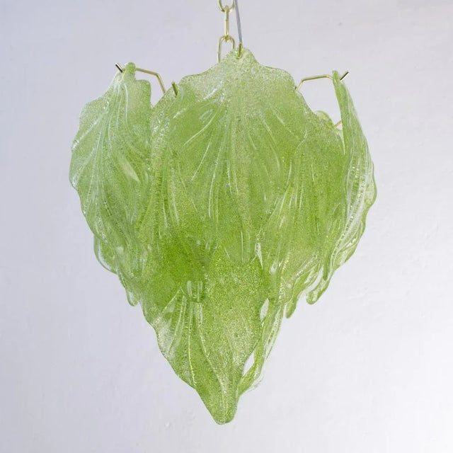 Light Green Suspension Chandelier with Murano Glass Leaves, Italy, 1990s For Sale - Image 6 of 10