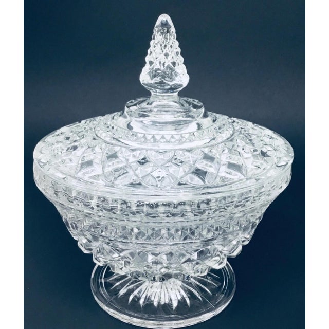 Glass Vintage Clear Glass Pedestal Candy Dish With Lid in Wexford Pattern by Anchor Hocking For Sale - Image 7 of 12