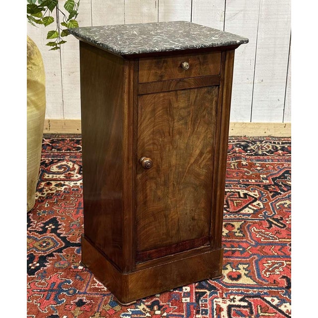 Antique Bedside Table in Mahogany with Grey Marble Top, 1800s For Sale - Image 3 of 16