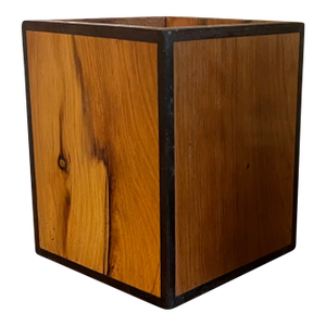 Antique Early 20th Century German Biedermeier Style Treen Fruitwood Square Pen Cup for the Desk