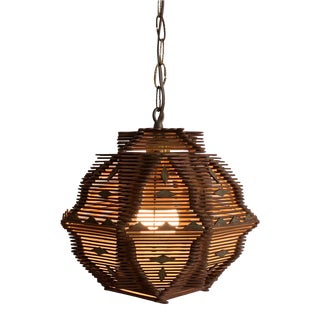 Vintage Tramp Art Popsicle Stick Orb Pendant Lamp, Circa 1950s For Sale