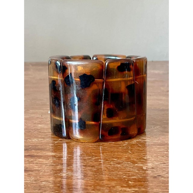 Vintage Faux Tortoise Bakelite Stretch Bracelet For Sale - Image 9 of 12