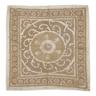 Handmade Suzani Tablecloth From Central Asian 4'9'' X 5'1'' For Sale