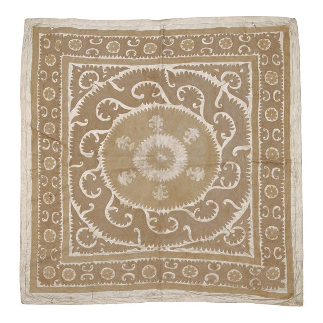 Handmade Suzani Tablecloth From Central Asian 4'9'' X 5'1'' For Sale