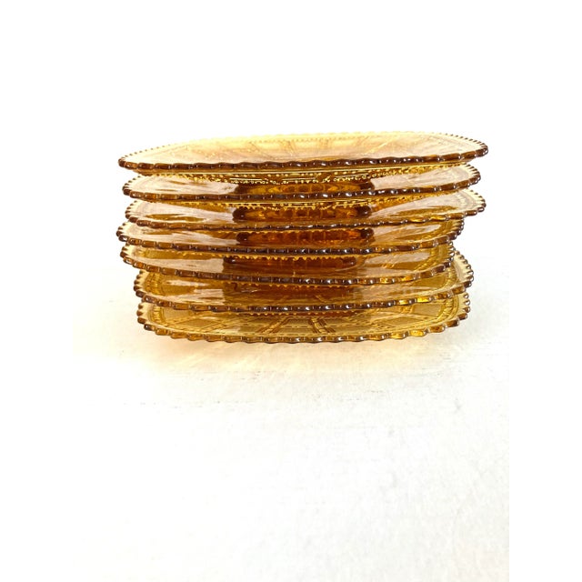 Vintage Imperial Beaded Amber Glass Luncheon Plates Set-7 For Sale - Image 4 of 9