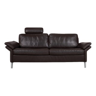 3300 Three-Seater Leather Brown Couch with Manual Function Headrest from Rolf Benz For Sale