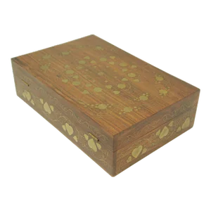 Anglo Indian Colonial Brass Inlaid Teak Jewelry Box