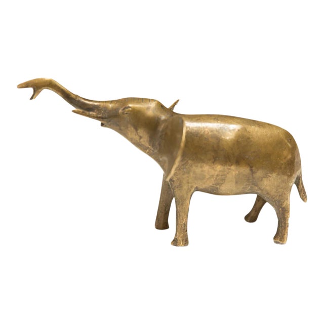Vintage African Golden Patina Elephant Trunk Up For Sale