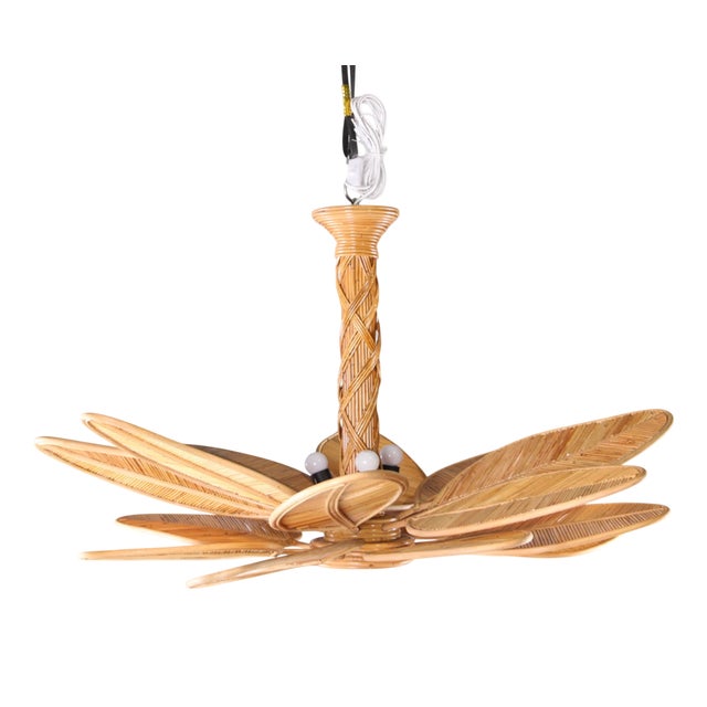 Vintage Rattan Leaf Chandelier For Sale