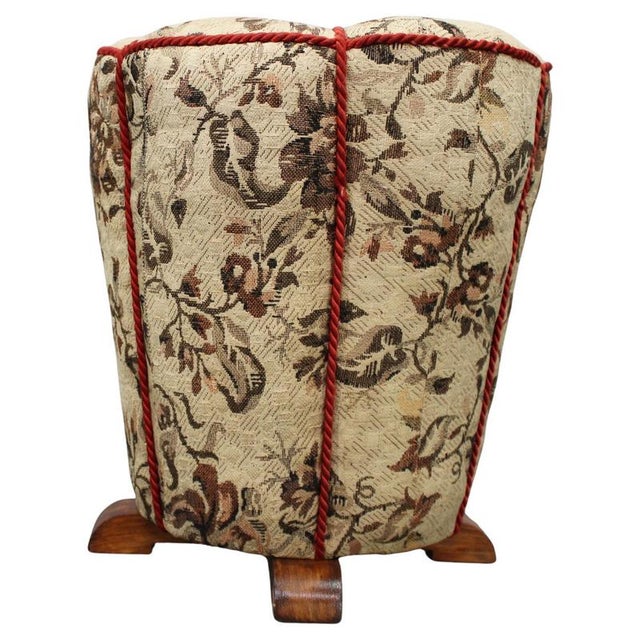 Wood Art Deco Stool with Floral Fabric, Czechoslovakia, 1930s For Sale - Image 7 of 7