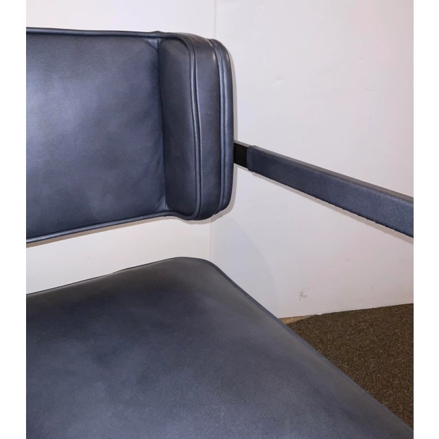 2020s Mid-Century Modern Inspired Blue Leather Accent Chair For Sale - Image 5 of 6