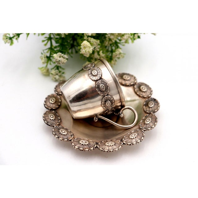 Silver Cup and Saucer with Reliefs, Set of 2, in Good conditions.