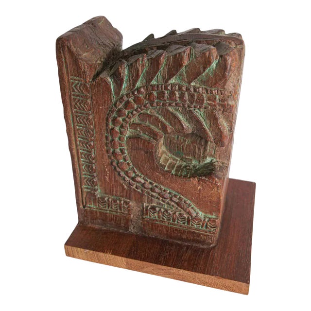 Architectural Carved Wood Temple Fragment Wall Bracket from India For Sale