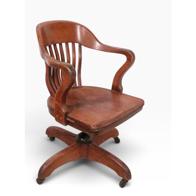 Brown Early 20th Century Bank of England Jury Style Swivel Tilt Desk Chair For Sale - Image 8 of 10
