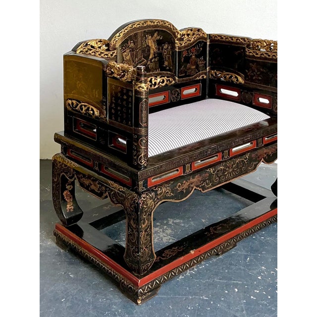 Vintage Chinese Lacquered Throne Chair For Sale - Image 18 of 18