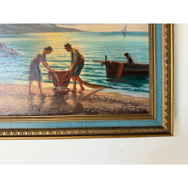 1960's Vintage Mediterranean Coastal Fisherman Oil Painting, Signed For Sale In Miami - Image 6 of 9