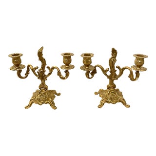 Vintage Signed Brass Italian Rococco Candelabra, a Pair For Sale