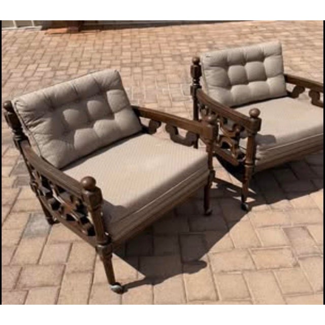 Spanish Revival Vintage Pair of Spanish Revival Style Lounge Chairs With Tufted Cushions For Sale - Image 3 of 10